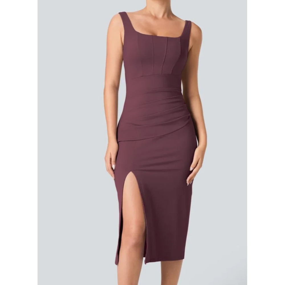 HALARA Dress Size SMALL SoftlyZero Airy Midi Square Neck Corset Split Fig - Picture 1 of 16